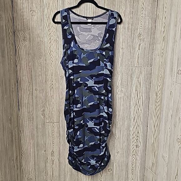 Venus Blue Multi Ruched Tank Dress Blue Multi Camo Womens Plus Size 2X NEW - Picture 2 of 11